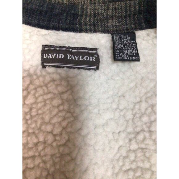 David Taylor Vtg Men’s Medium Ramie Flannel Shirt Jacket Sherpa Lined Pockets - Picture 5 of 7